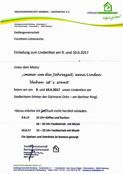 Einladung zum Lindenfest 2017