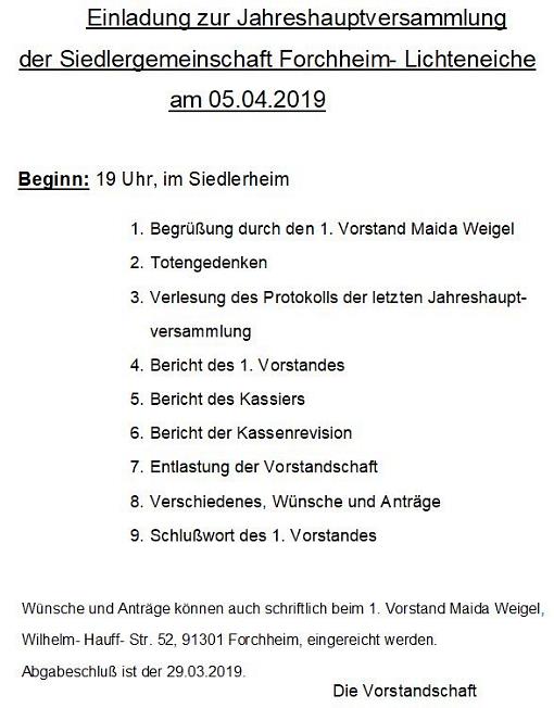 Aktuelle Information zur JHV 2019