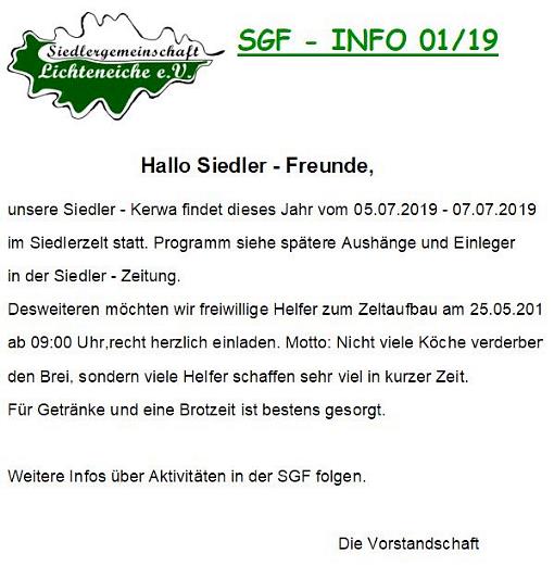 Aktuelle Information zur Siedlerkerwa 2019